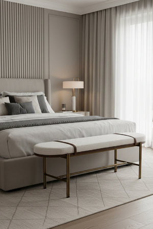 Modern European furniture - Oval White Fabric Bench - www.oroa.com