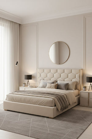 Modern European furniture - Taupe Hexagonal-Tufted King Bed - www.oroa.com