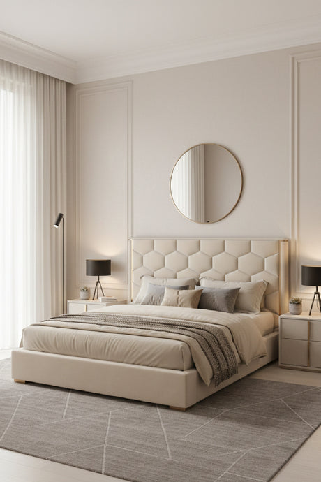 Modern European furniture - Taupe Hexagonal-Tufted King Bed - www.oroa.com