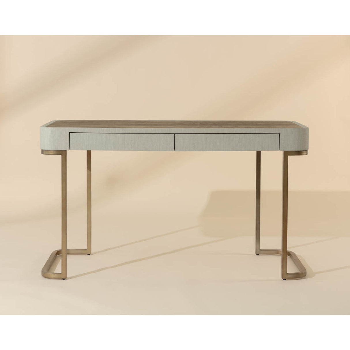Modern European furniture - Cream Leather Look 2-Drawer Desk - www.oroa.com