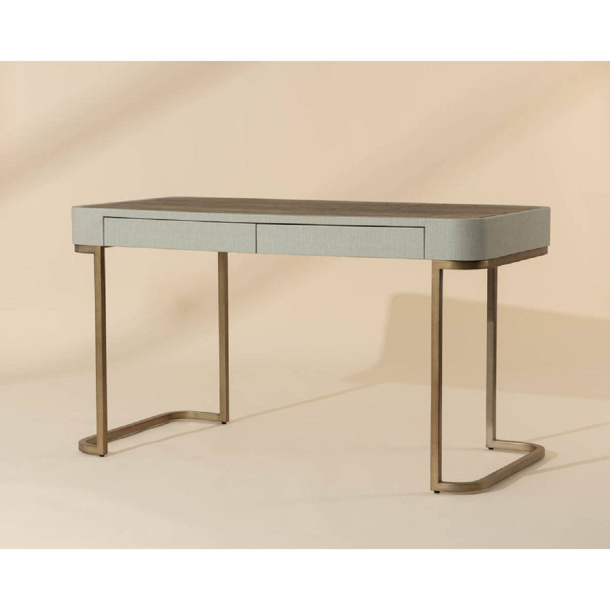 Modern European furniture - Cream Leather Look 2-Drawer Desk - www.oroa.com