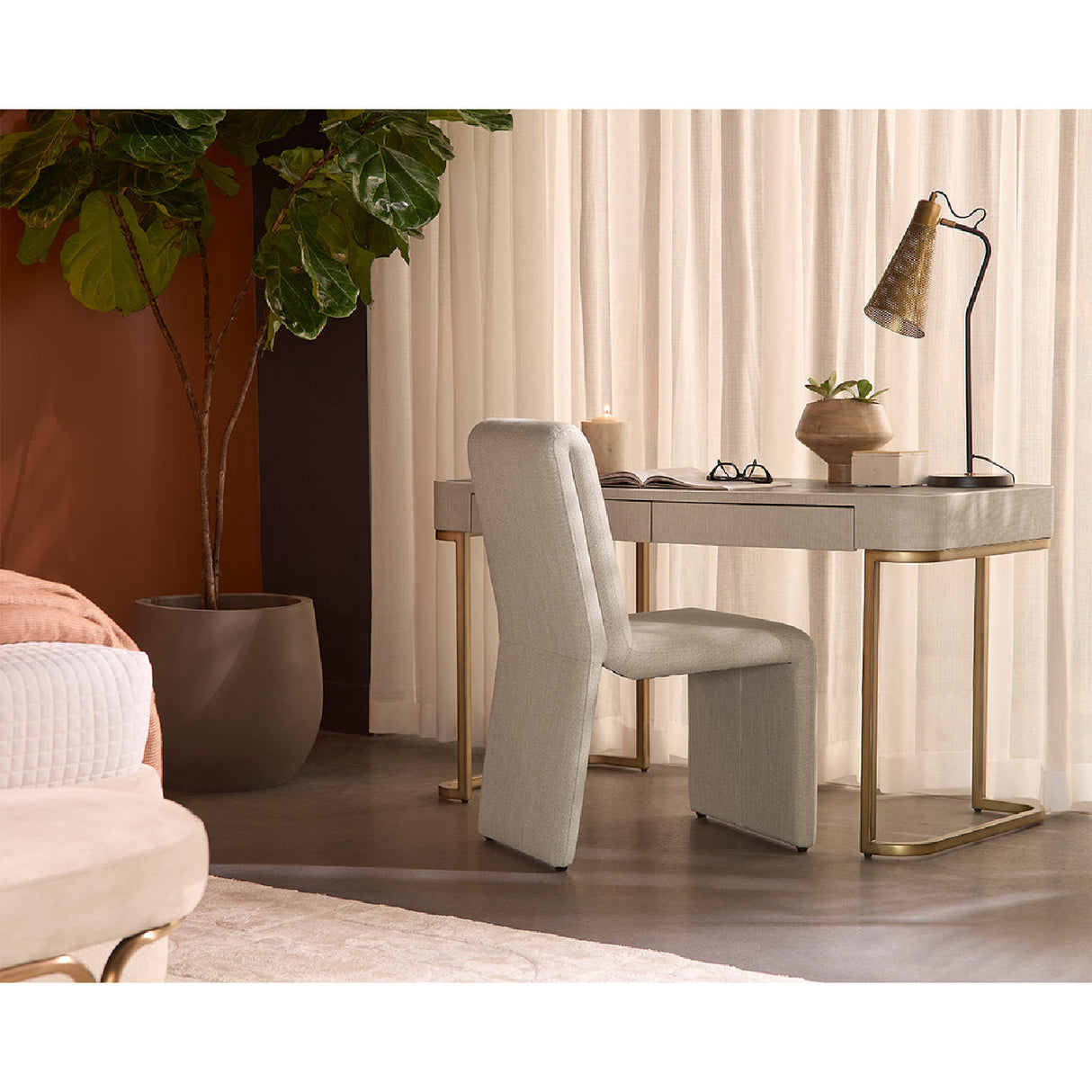 Modern European furniture - Cream Leather Look 2-Drawer Desk - www.oroa.com