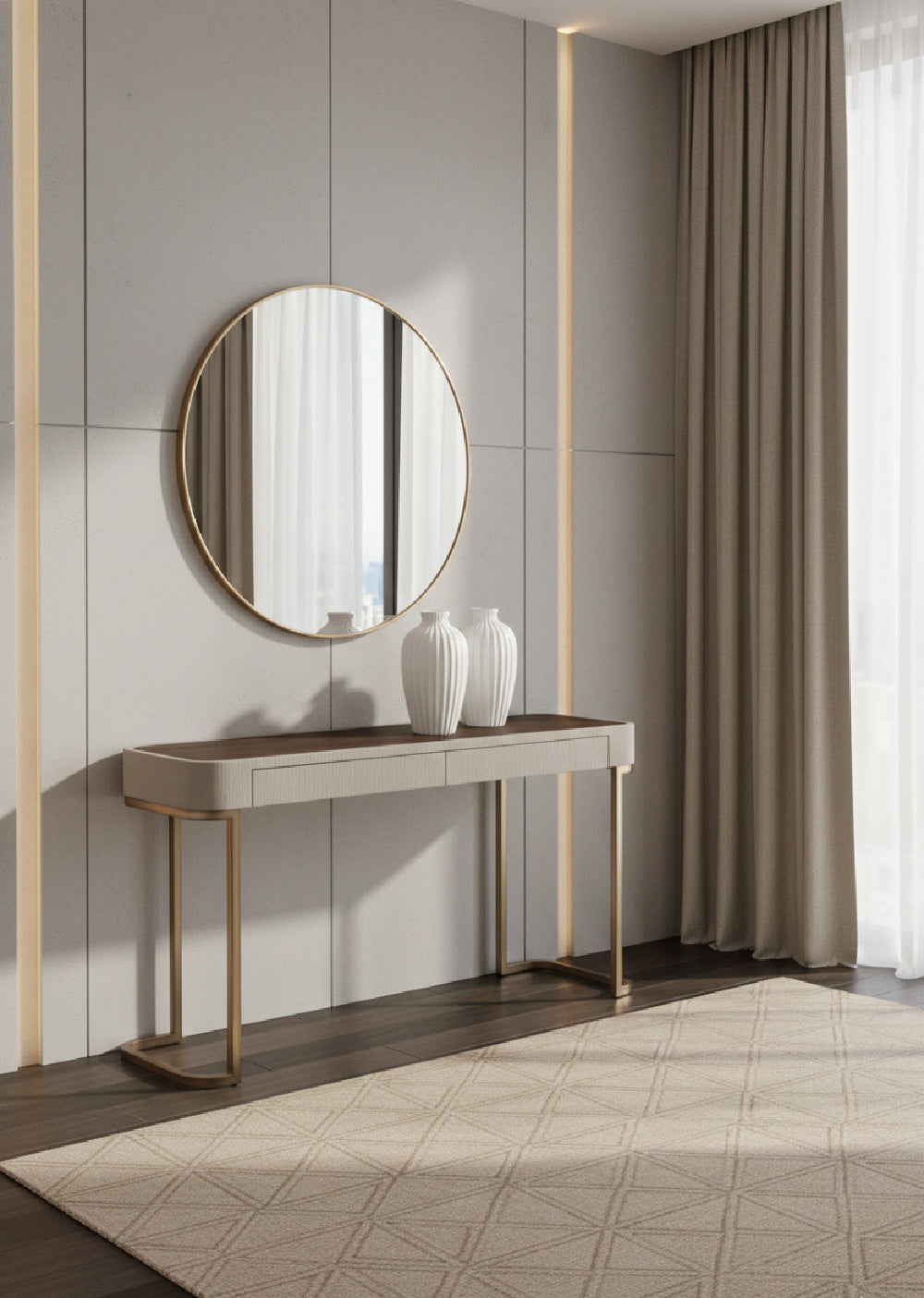 Cream Leather 2-Drawer Console Table | Splendido Jamille | Oroa.com