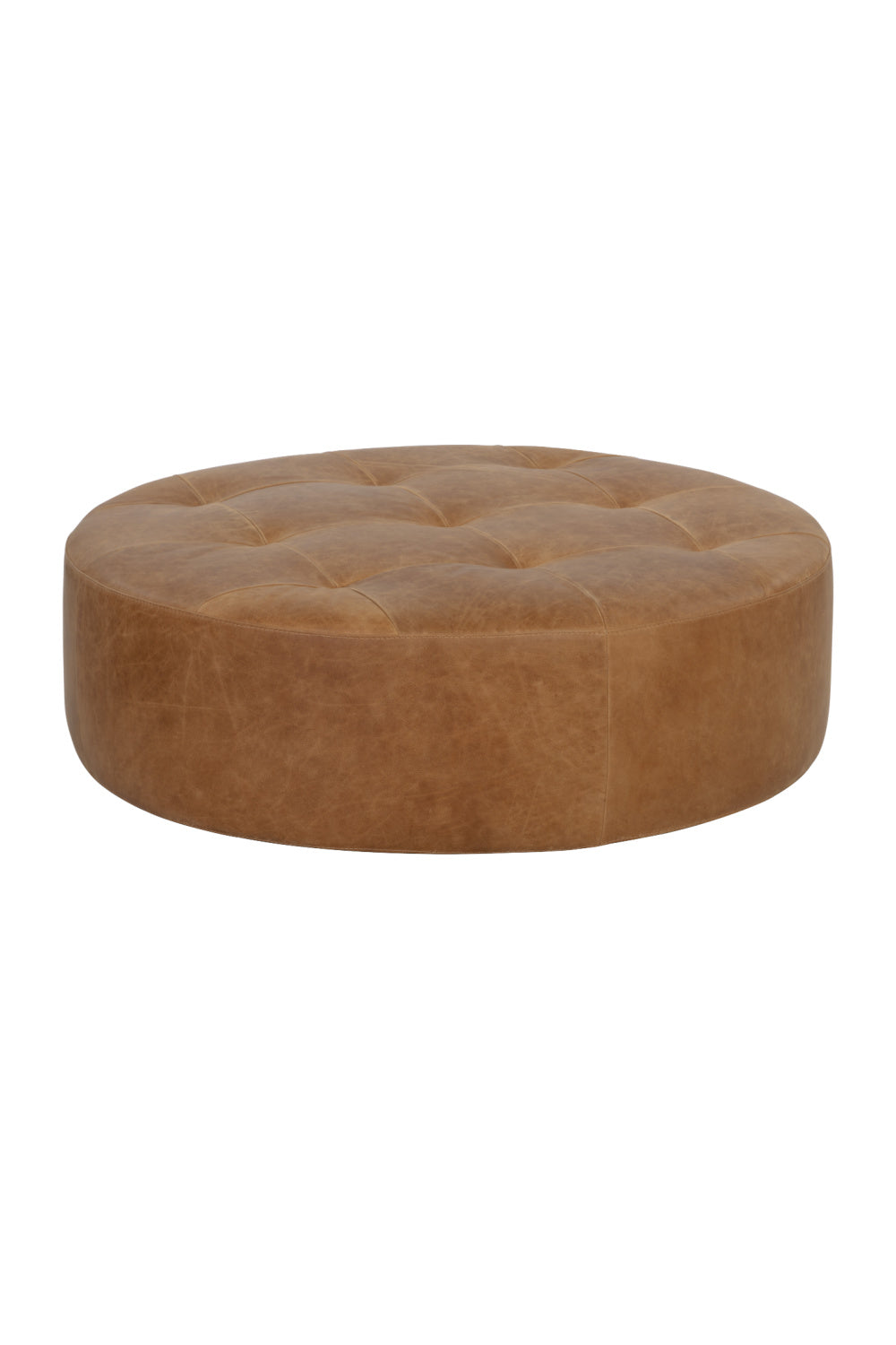 Modern European furniture - Brown Leather Round Ottoman - www.oroa.com