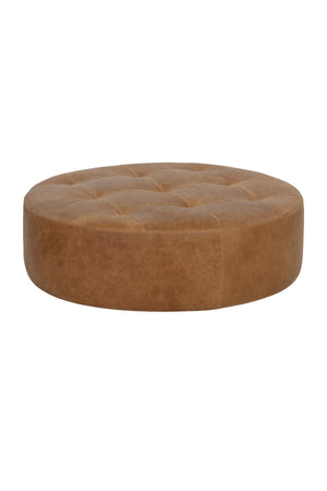 Modern European furniture - Brown Leather Round Ottoman - www.oroa.com
