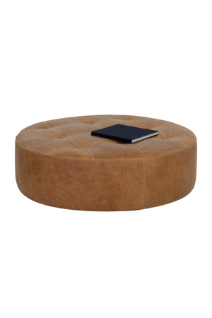Modern European furniture - Brown Leather Round Ottoman - www.oroa.com