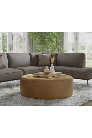 Modern European furniture - Brown Leather Round Ottoman - www.oroa.com