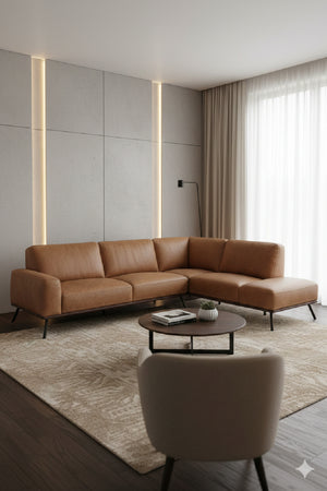 Modern European furniture - Brown Leather Chaise Sofa - www.oroa.com