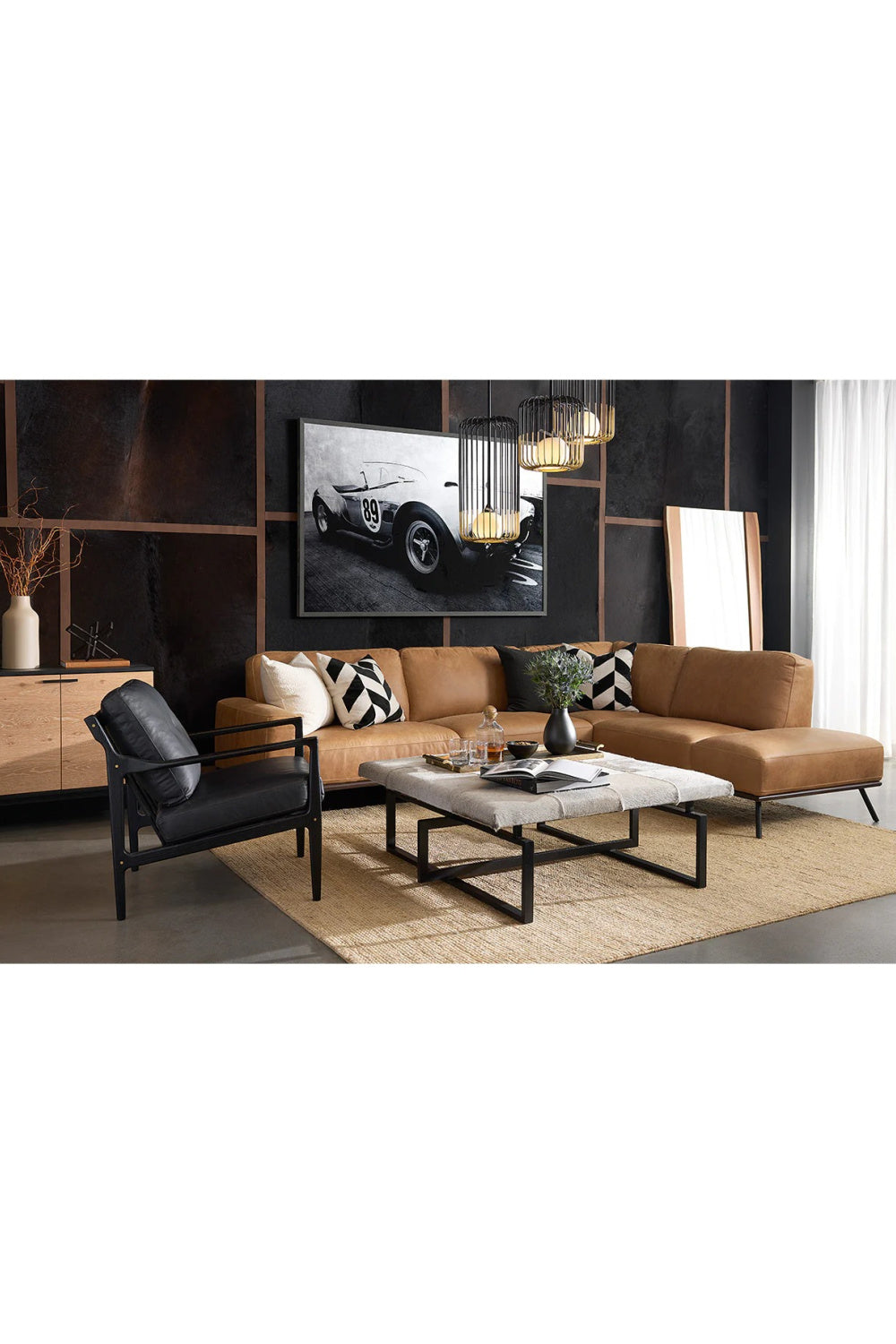 Modern European furniture - Brown Leather Chaise Sofa - www.oroa.com