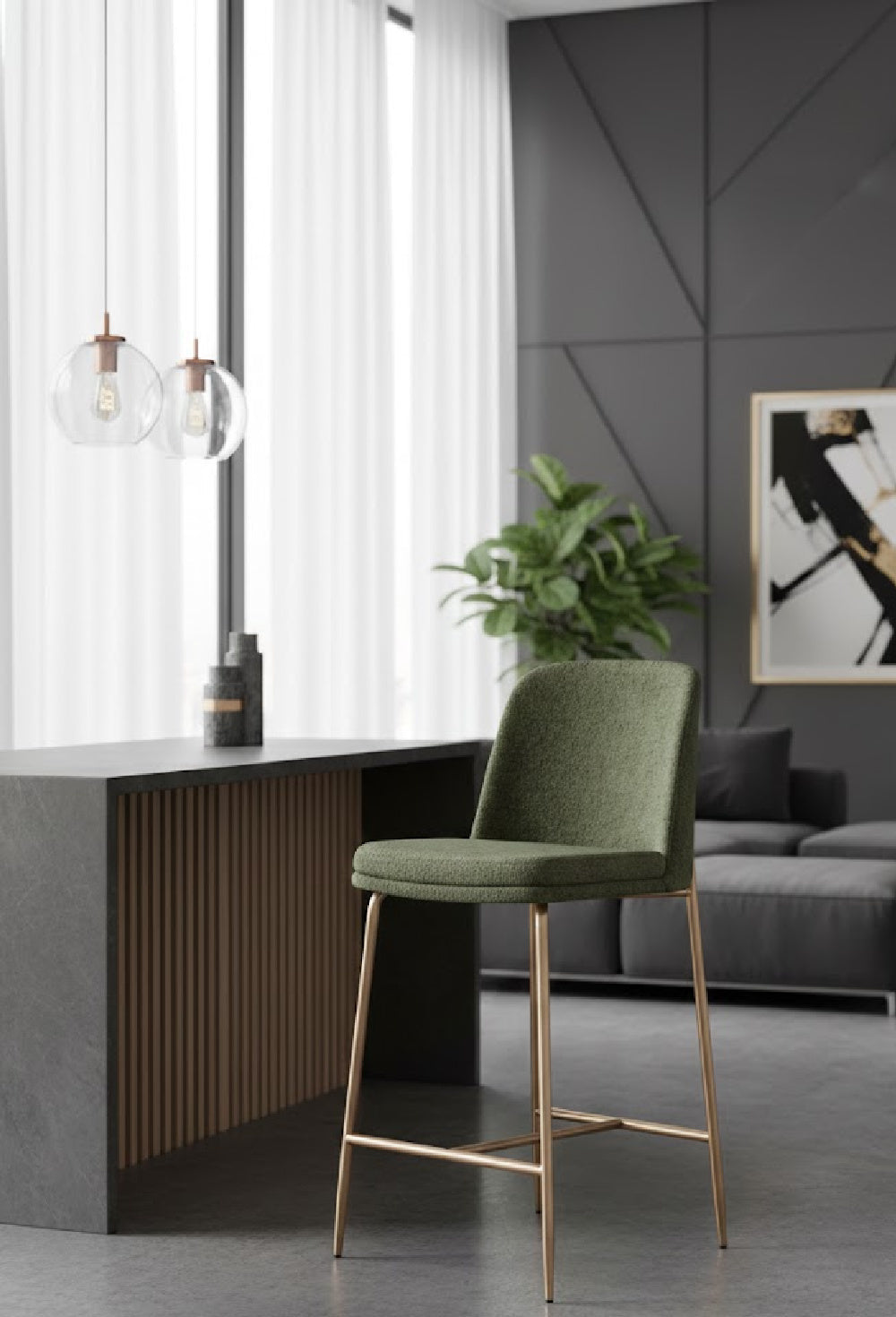 Modern European furniture - Antique Brass Fabric Counter Stool - www.oroa.com