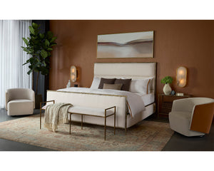 Modern European furniture - Gold Framed White Bench - www.oroa.com