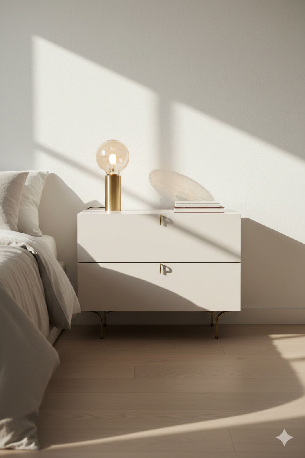Modern European furniture - Cream Wood 2-Drawer Nightstand - www.oroa.com