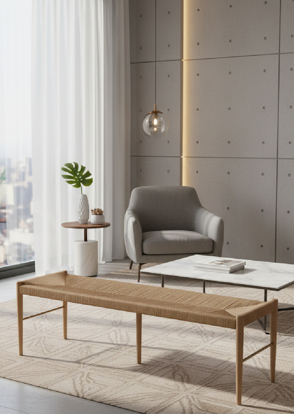 Modern European furniture - Natural Rope Bench - www.oroa.com