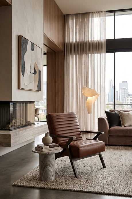 Modern European furniture - Brown Leather Channeled Lounge Chair - www.oroa.com