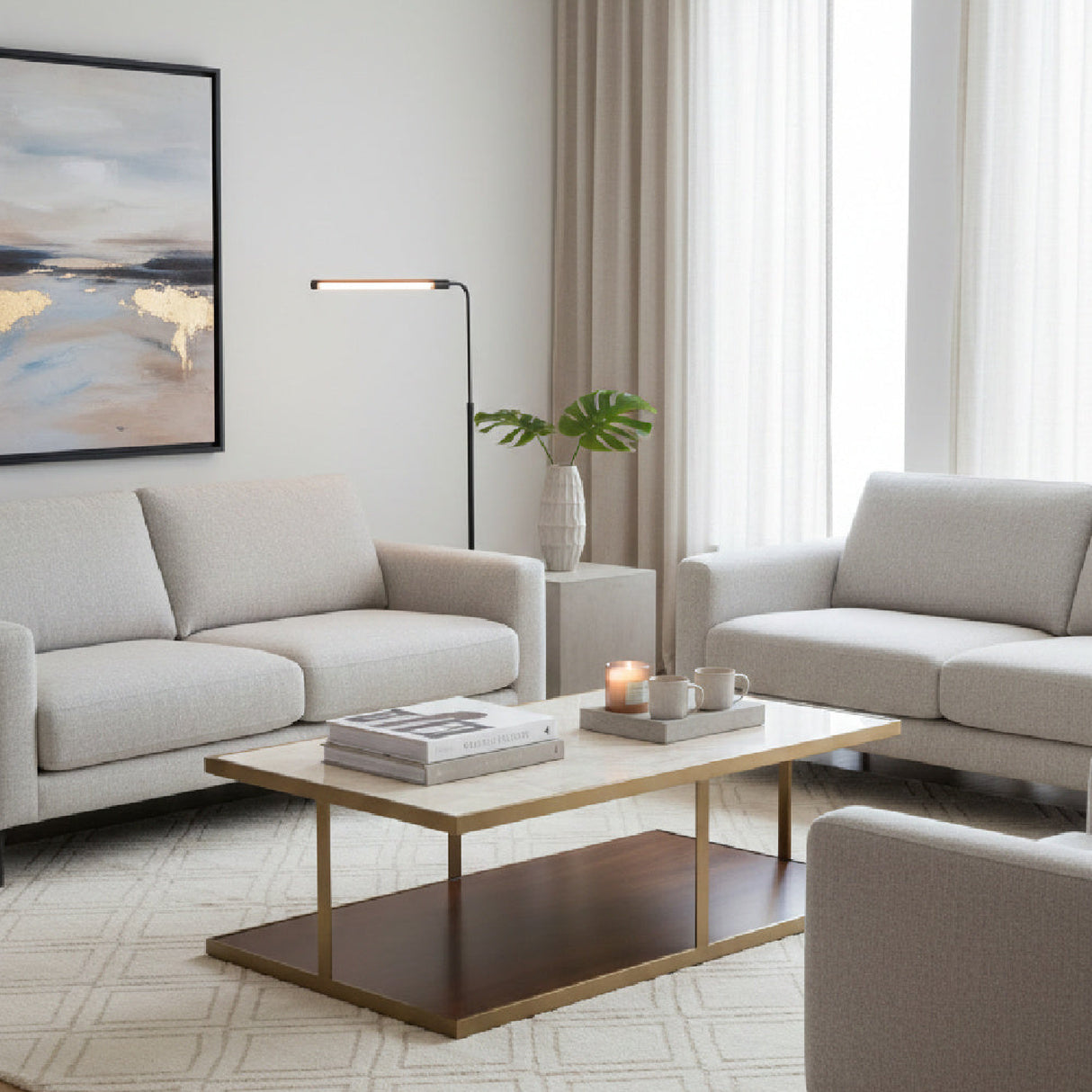   Modern European furniture - Beige Marble Rectangular Coffee Table - www.oroa.com | Oroa.com