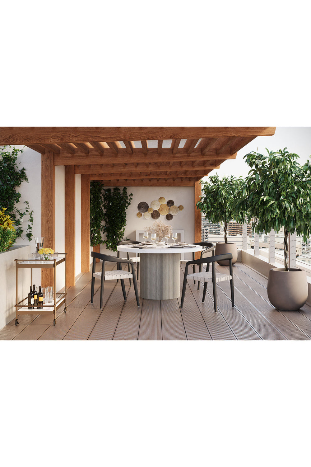Modern European furniture - Round Marble-Look Indoor/Outdoor Dining Table - www.oroa.com