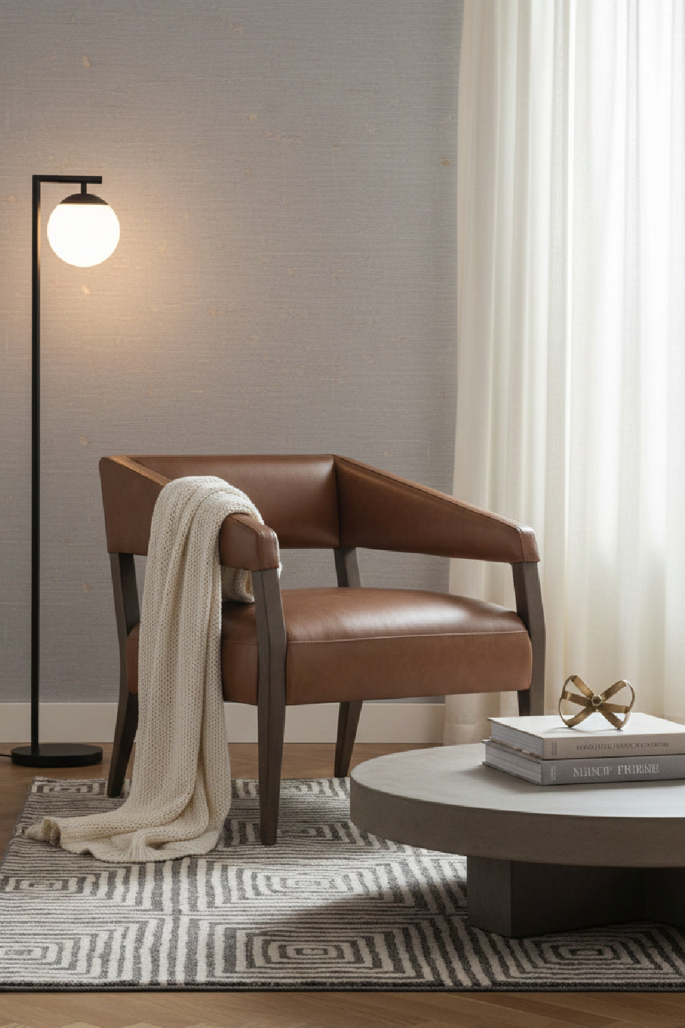 Modern European furniture - Brown Oak Leather Lounge Chair - www.oroa.com