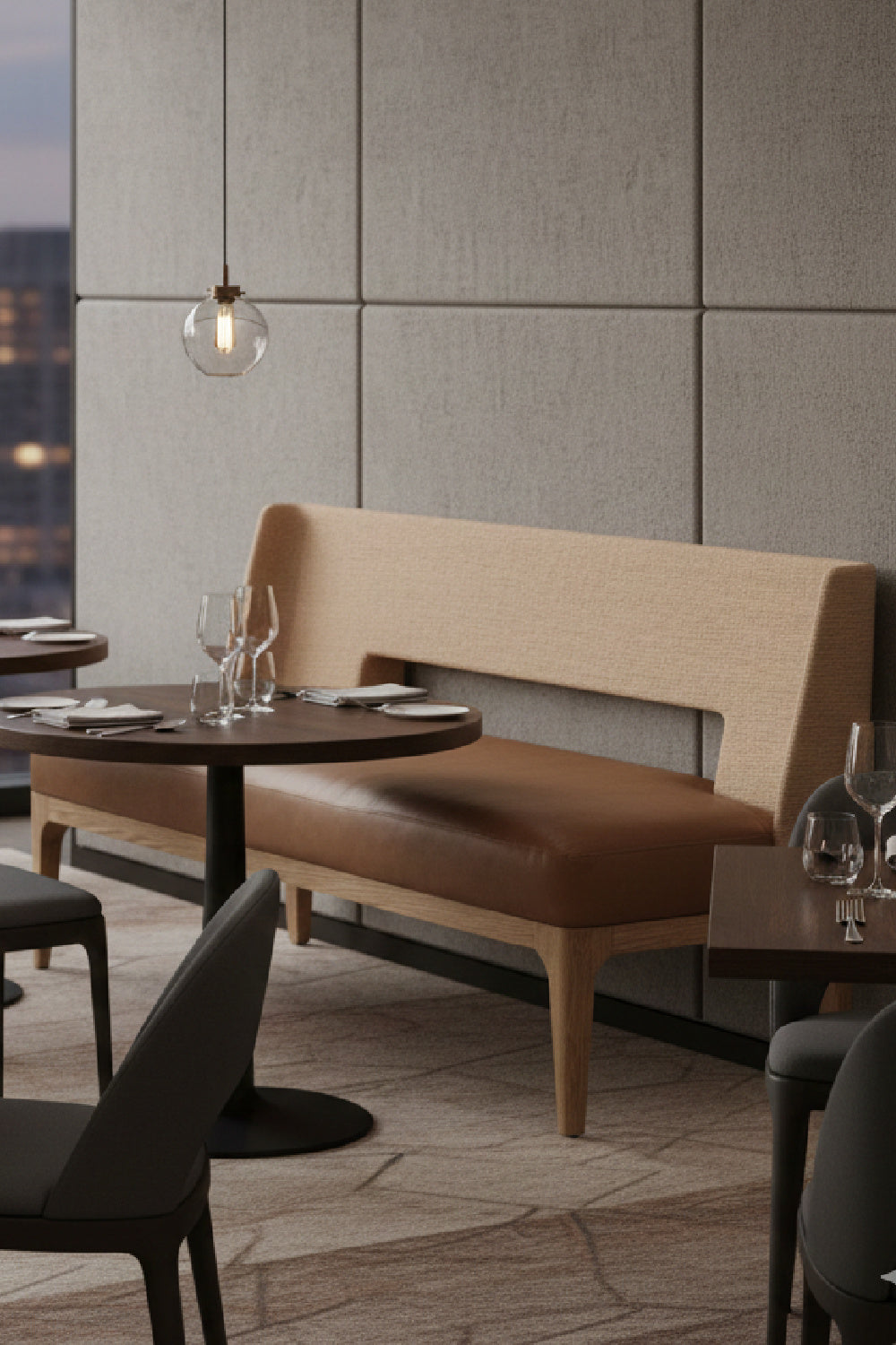 Modern European furniture - Brown Leather Seat Banquette - www.oroa.com