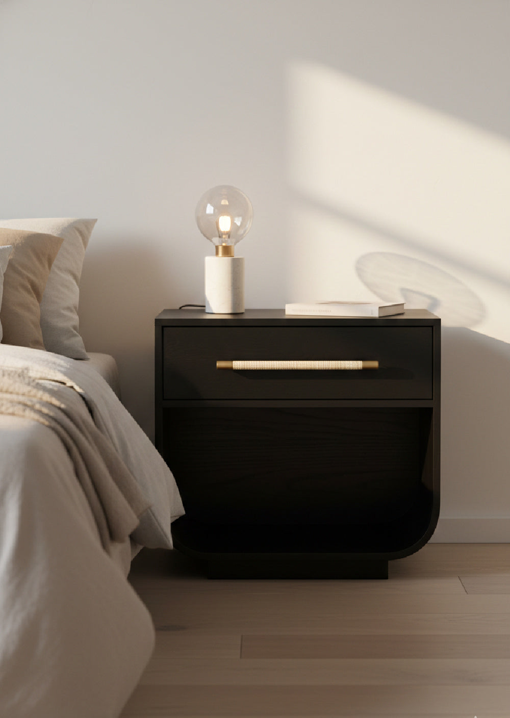 Modern European furniture - Modern Oak Curved Nightstand - www.oroa.com