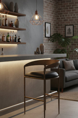 Modern European furniture - Hammered Metal Leather Bar Stool - www.oroa.com