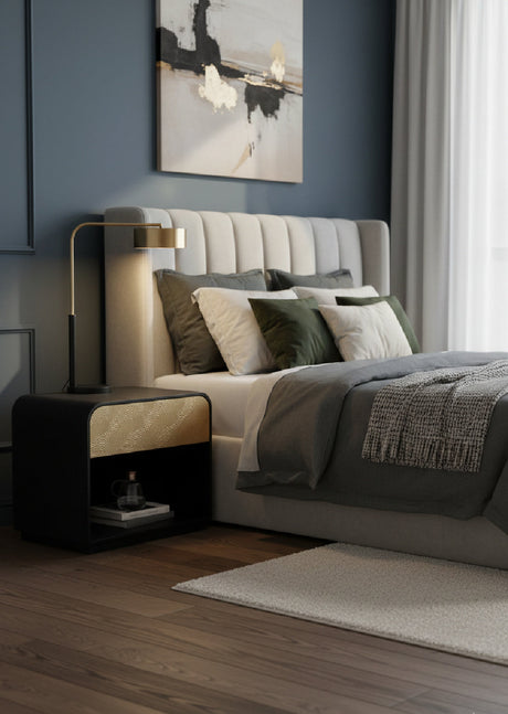 Modern European furniture - Champagne Gold Accented Black Nightstand - www.oroa.com