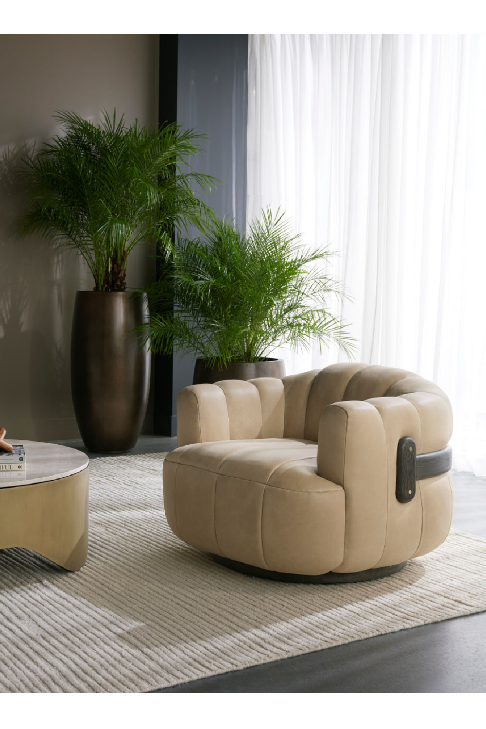 Modern European furniture - Oak Base Barrel Swivel Armchair - www.oroa.com