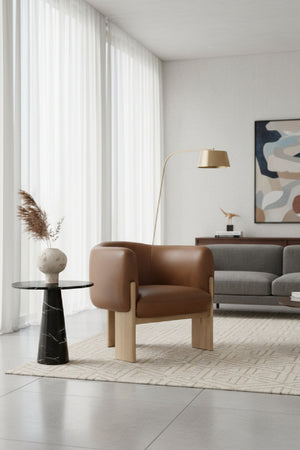 Modern European furniture - Brown Leather Curved Lounge Chair - www.oroa.com