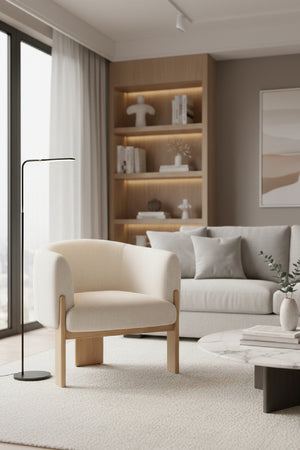 Modern European furniture - Cream Fabric Curved Lounge Chair - www.oroa.com