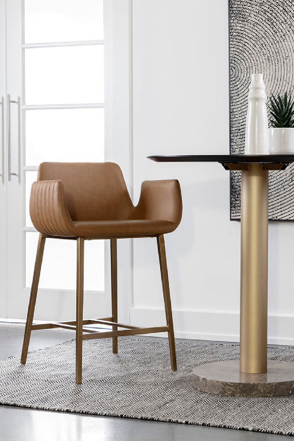 Modern European furniture - Leather-Look Channeled Arm Counter Stool - www.oroa.com