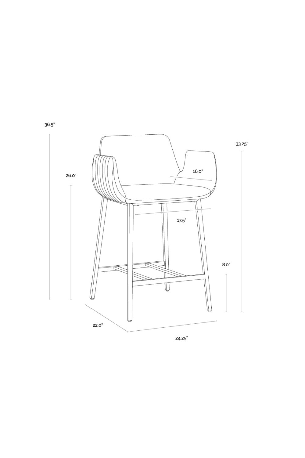 Modern European furniture - Leather-Look Channeled Arm Counter Stool - www.oroa.com