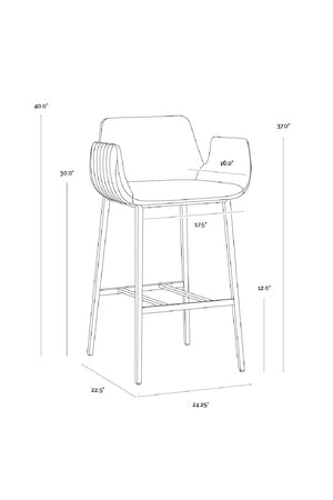 Modern European furniture - Leather-Look Channeled Arm Bar Stool - www.oroa.com