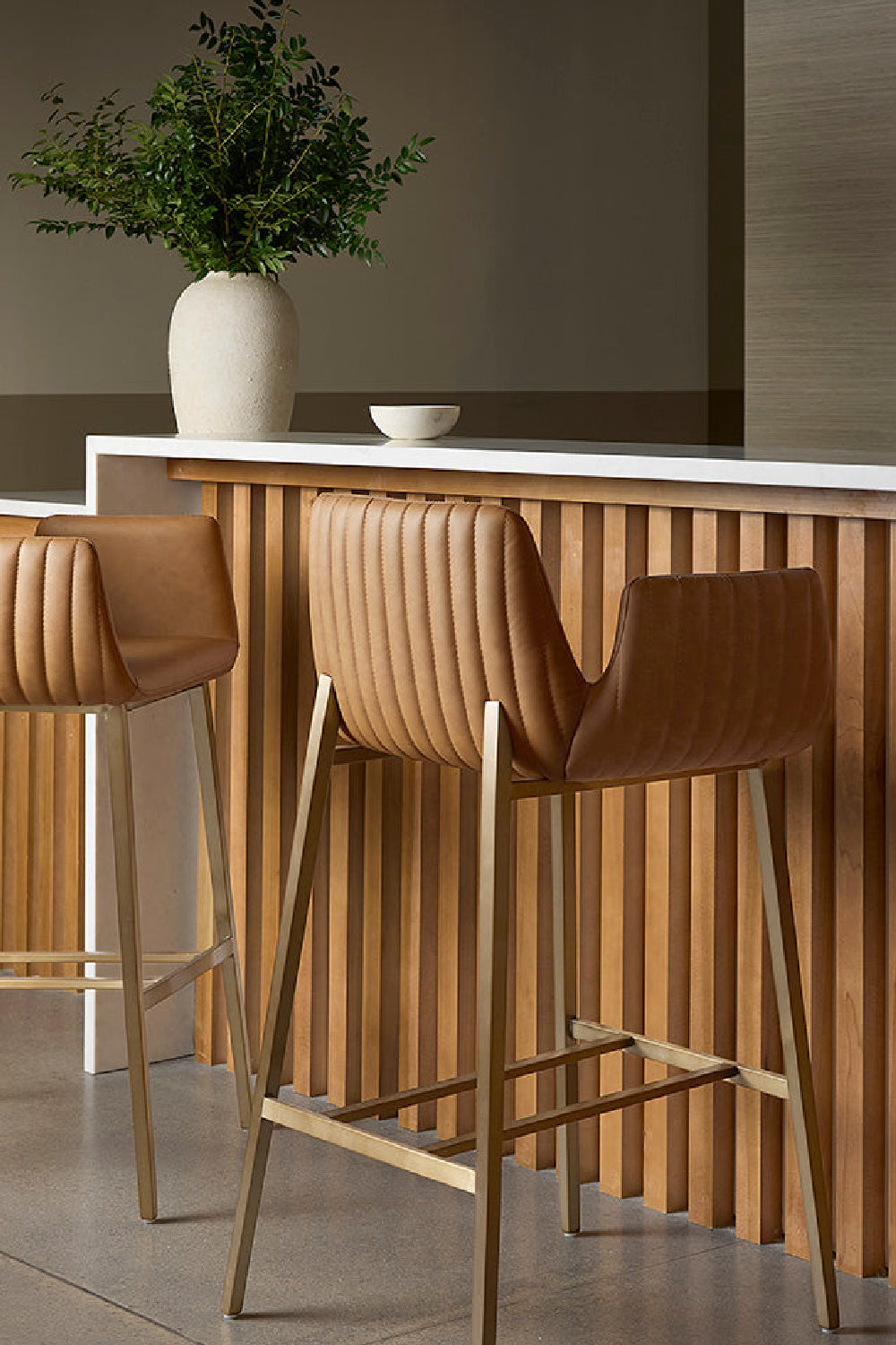 Modern European furniture - Leather-Look Channeled Arm Bar Stool - www.oroa.com