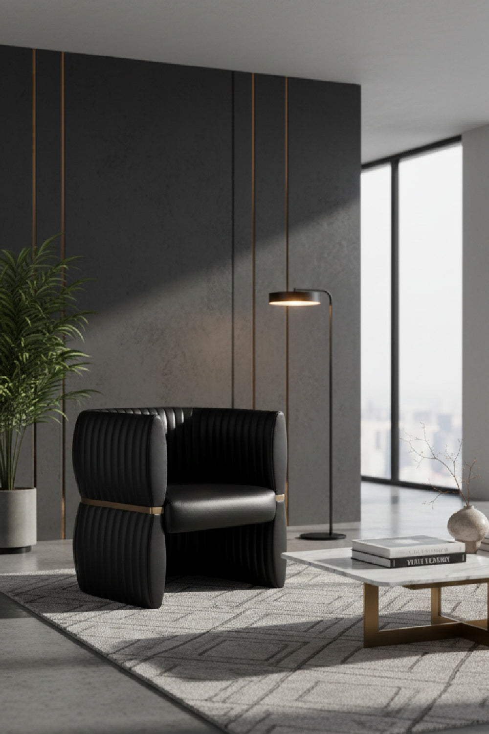 Modern European furniture - Leather Channeled Lounge Chair - www.oroa.com