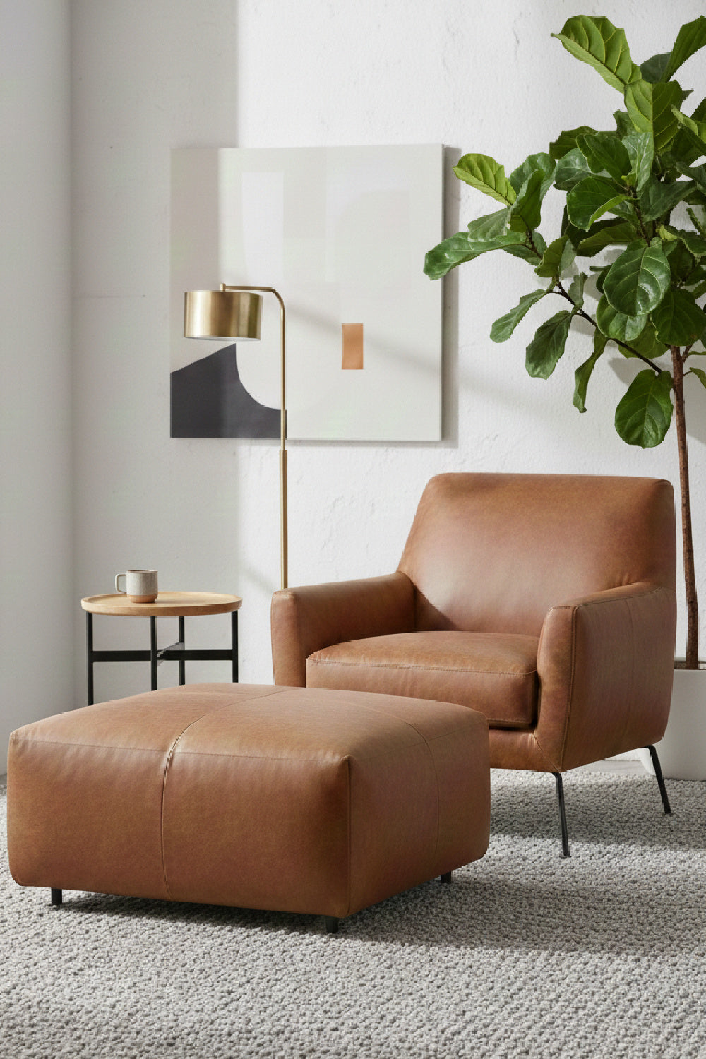 Brown Leather Square Ottoman | Splendido Elio | Oroa.com