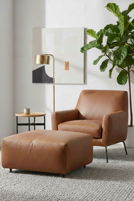 Brown Leather Square Ottoman | Splendido Elio | Oroa.com