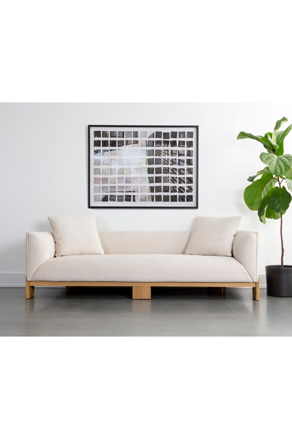 Modern European furniture - Oak Base White Upholstered Sofa - www.oroa.com