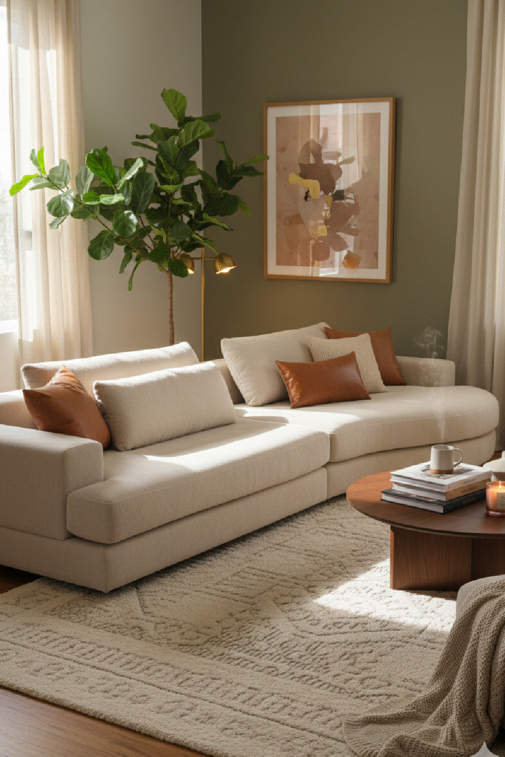 Modern European furniture - Cream Curved Seat Sofa - www.oroa.com