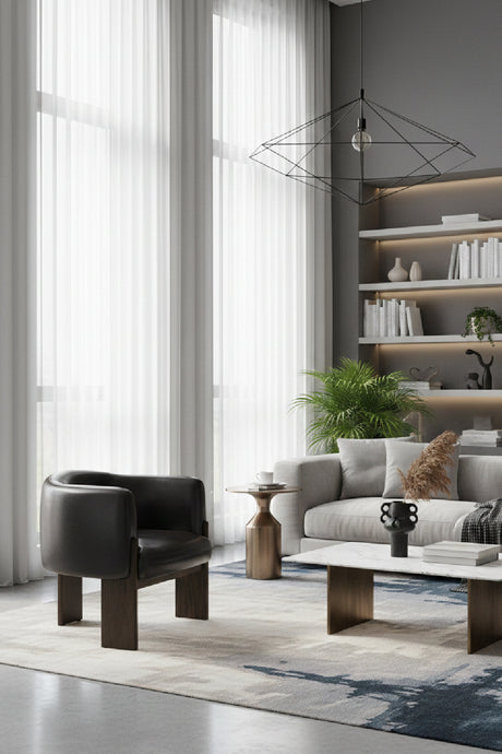 Modern European furniture - Black Leather Curved Lounge Chair - www.oroa.com