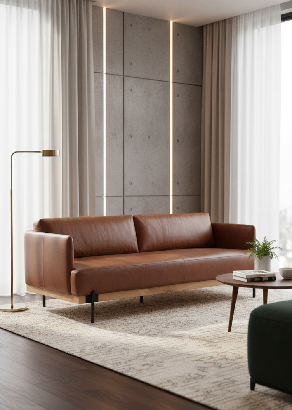Modern European furniture - Oak Wood Frame Leather Sofa - www.oroa.com