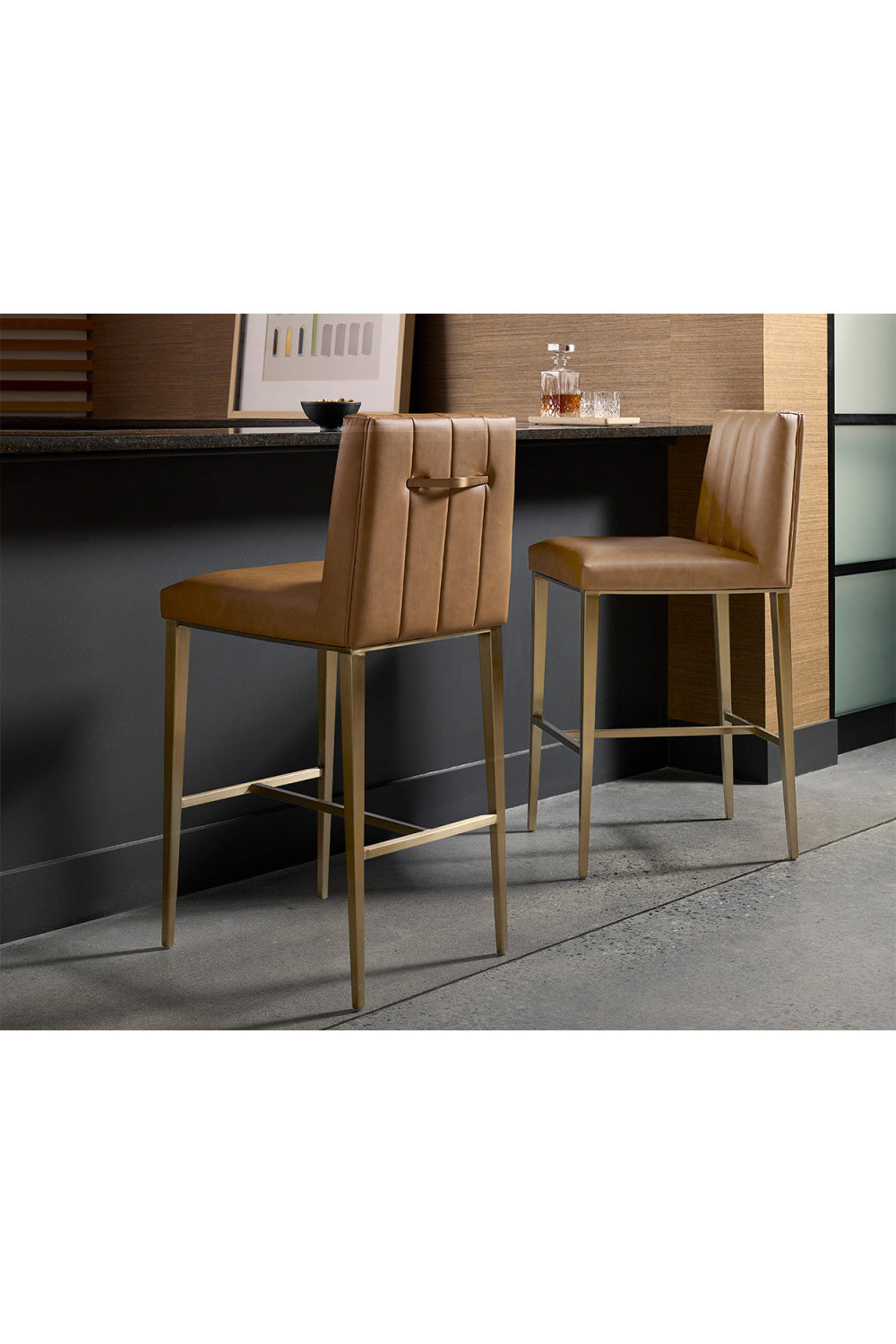 Modern European furniture - Vertical-Channeled Leather-Look Bar Stool - www.oroa.com