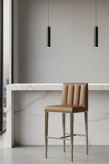 Modern European furniture - Vertical-Channeled Leather-Look Bar Stool - www.oroa.com