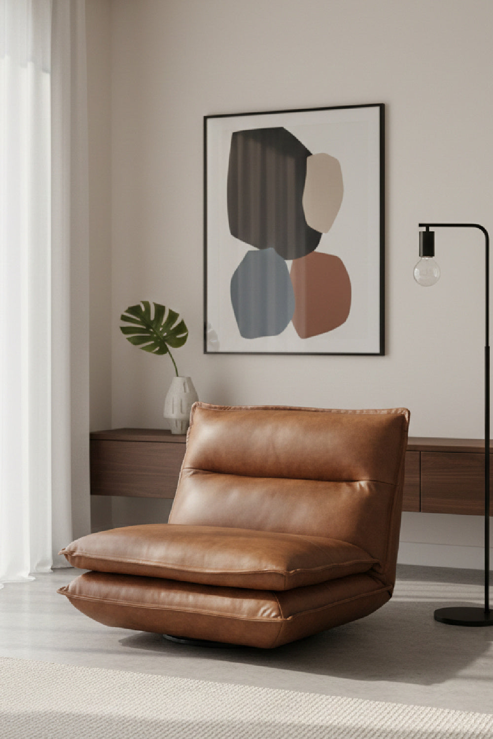 Modern European furniture - Brown Leather Swivel Armless Chair - www.oroa.com