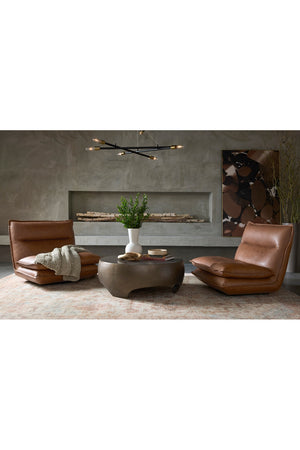 Modern European furniture - Brown Leather Swivel Armless Chair - www.oroa.com