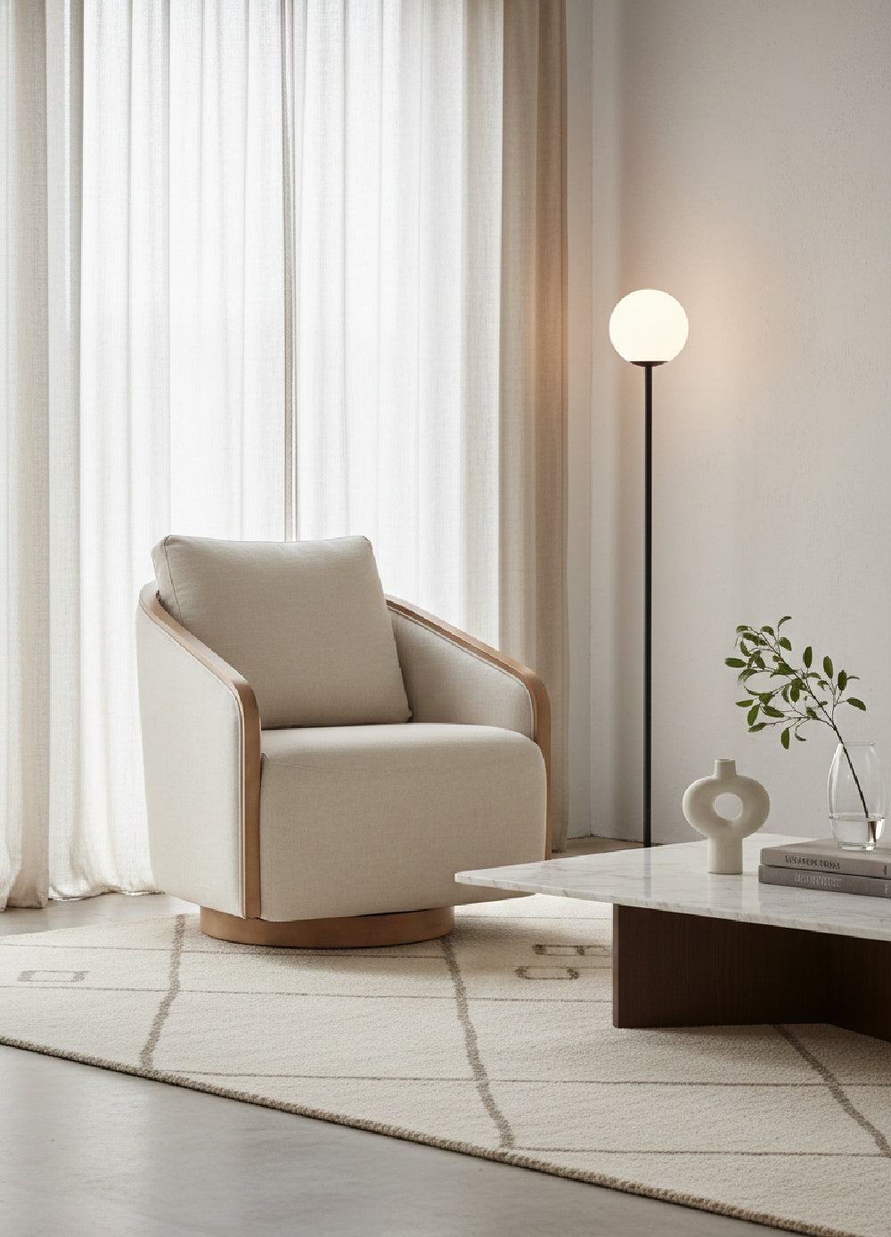 Birch Wood Frame Swivel Chair | Splendido Tasia | Oroa.com