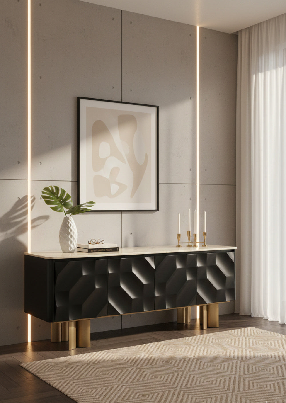   Modern European furniture - Faceted Black 4-Door Sideboard - www.oroa.com | Oroa.com