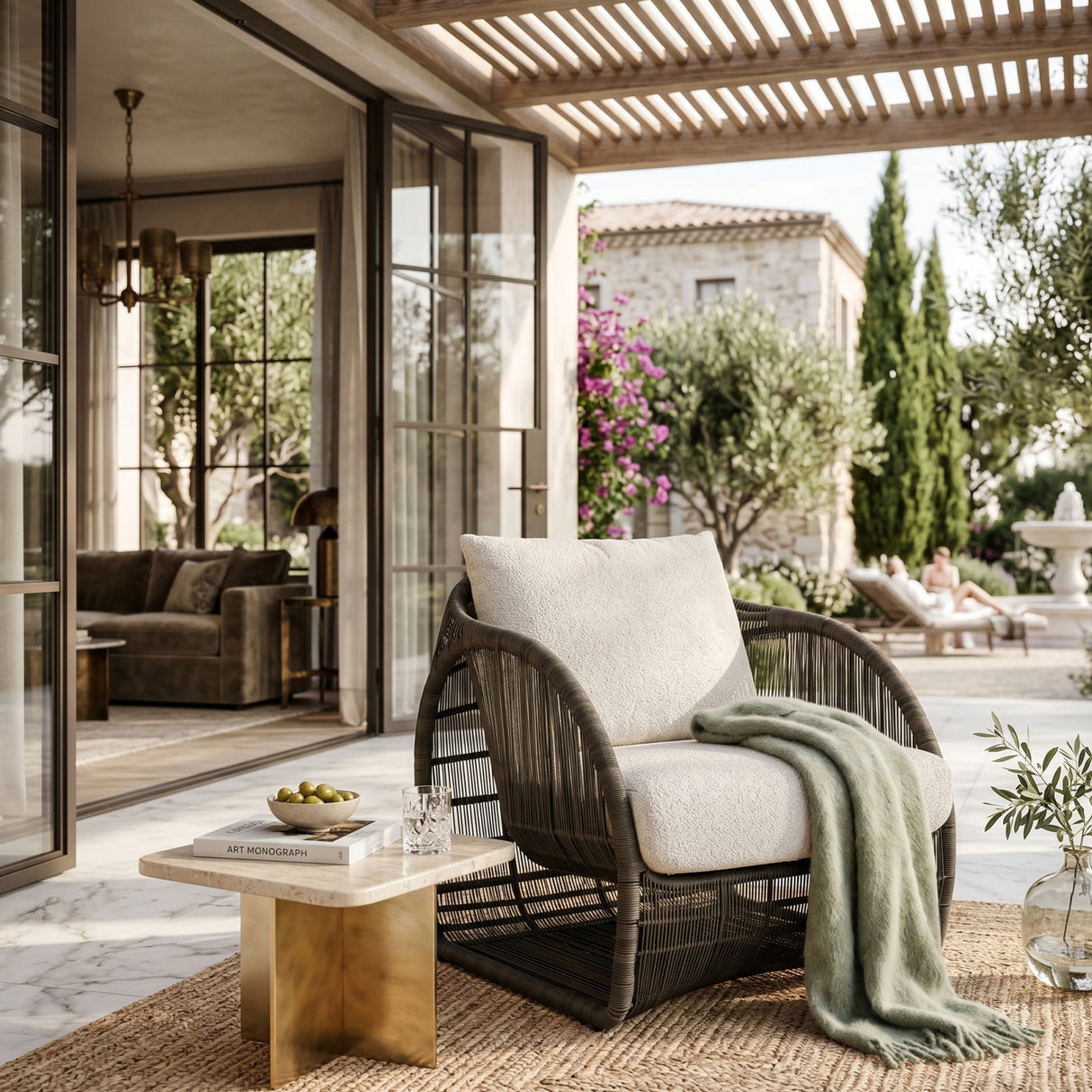   Cream Padded Indoor/Outdoor Lounge Chair | Oroa.com