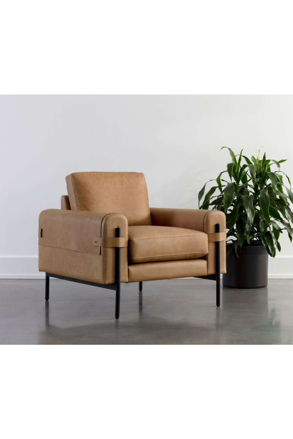 Modern European furniture - Strapped Brown Leather Lounge Chair - www.oroa.com