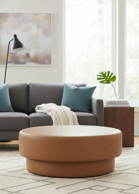 Round Leather Inspired Ottoman | Splendido Arlo | Oroa.com