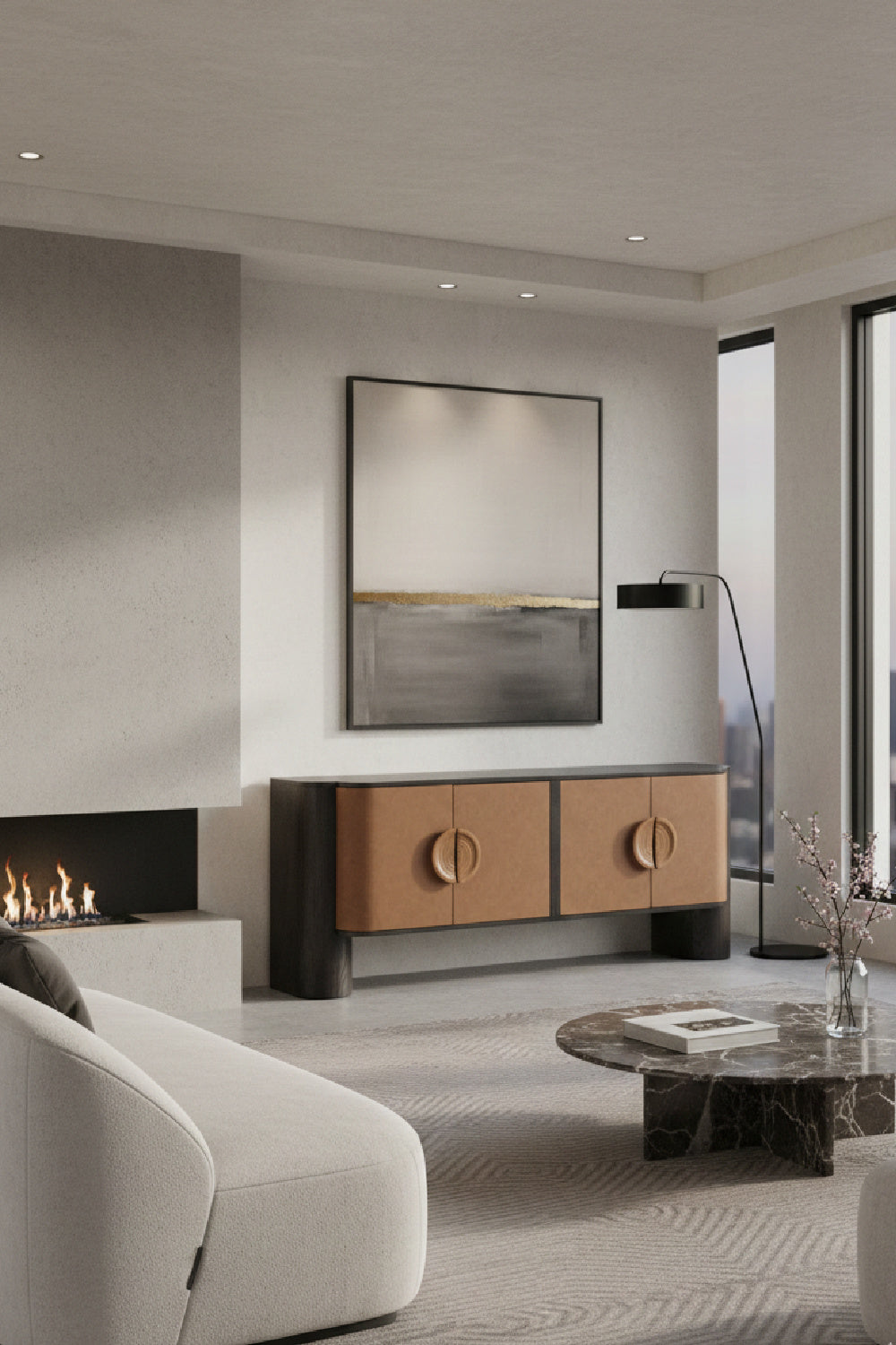 Modern European furniture - Brown Leather Look Sideboard - www.oroa.com