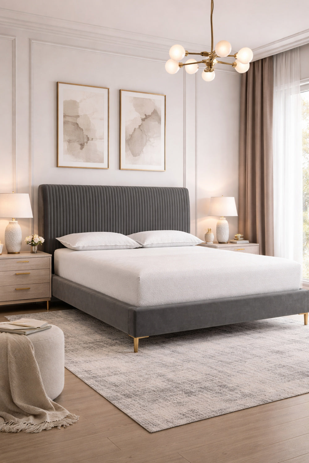 Modern European furniture - Vertical-Tufted Queen Bed - www.oroa.com